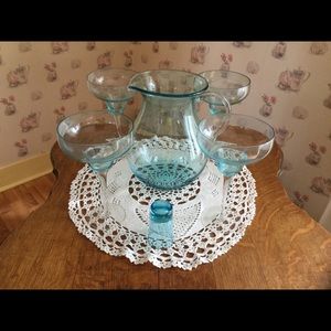 Glass teal Blue Margarita Set